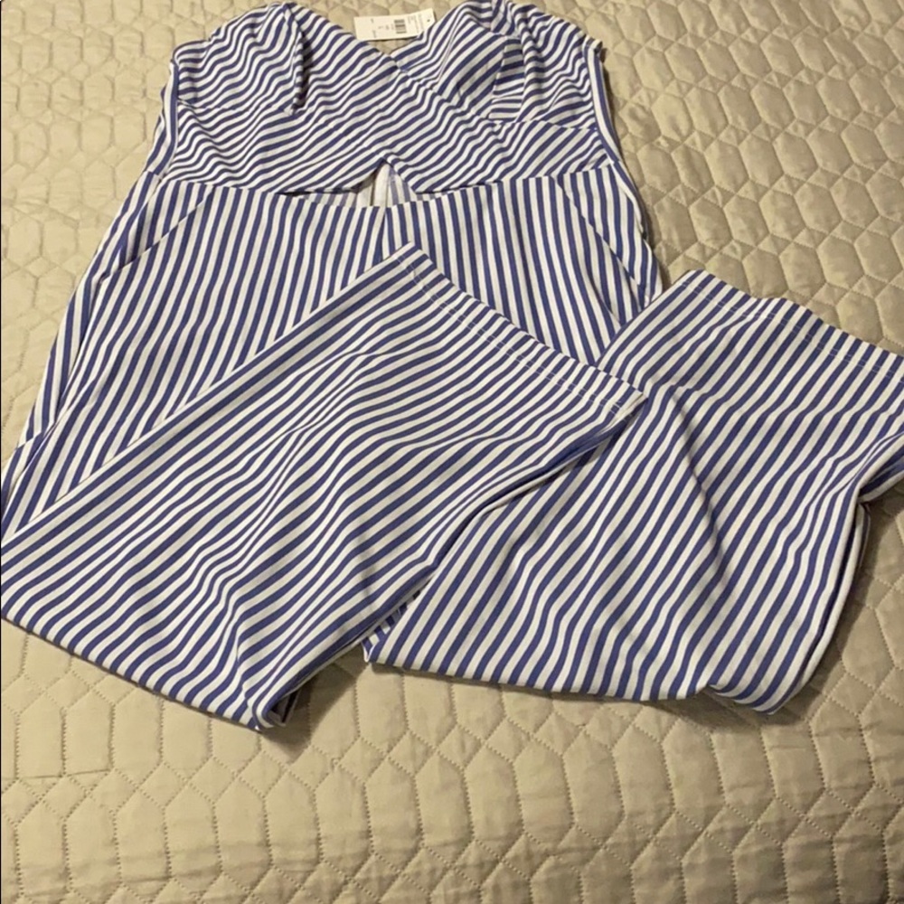 Blue and White Striped Jumpsuit